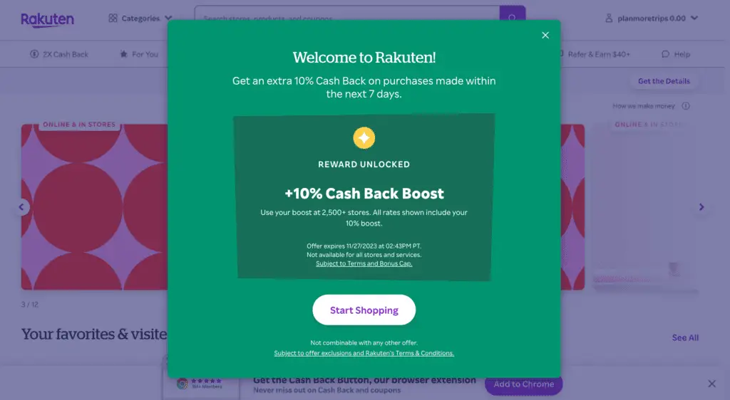 Rakuten $40 sign up bonus